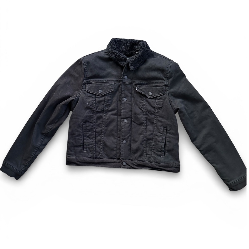 Levi Strauss Sherpa Trucker Jacket Women‎ Large Black Excellent Denim Coat